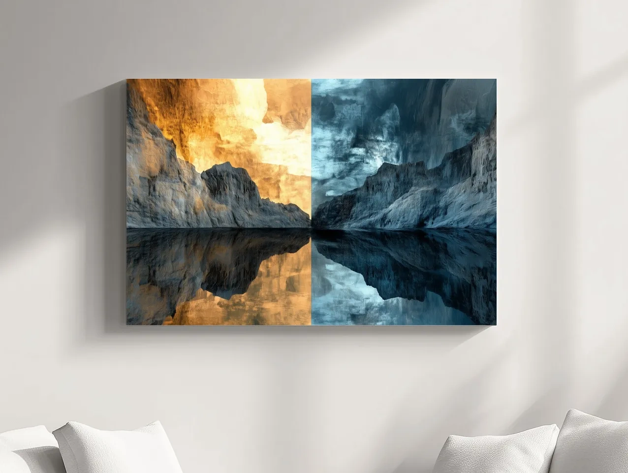 Split Tone Mountain Lake Reflection - Fiery Sunset Cool Twilight