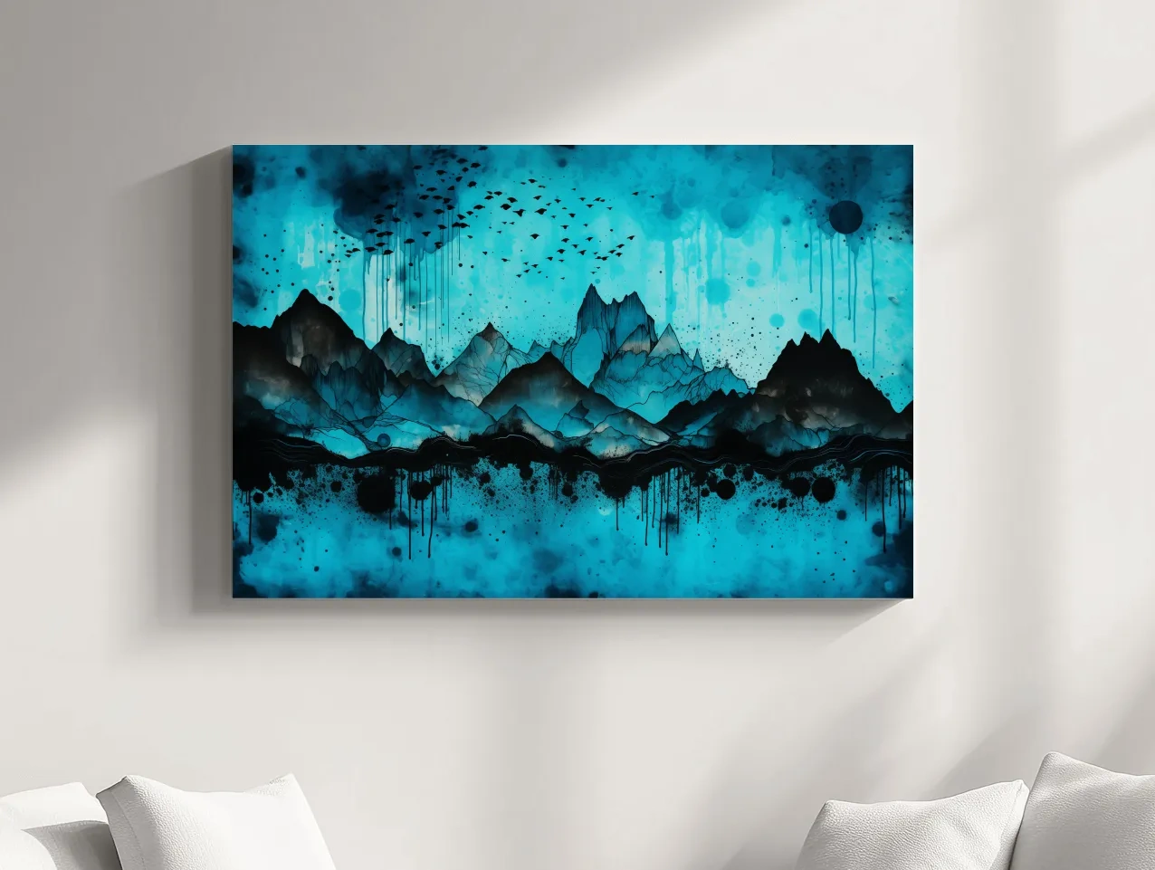 Ink Wash Mountain Range Artwork - Moody Abstract Watercolor Wall Art