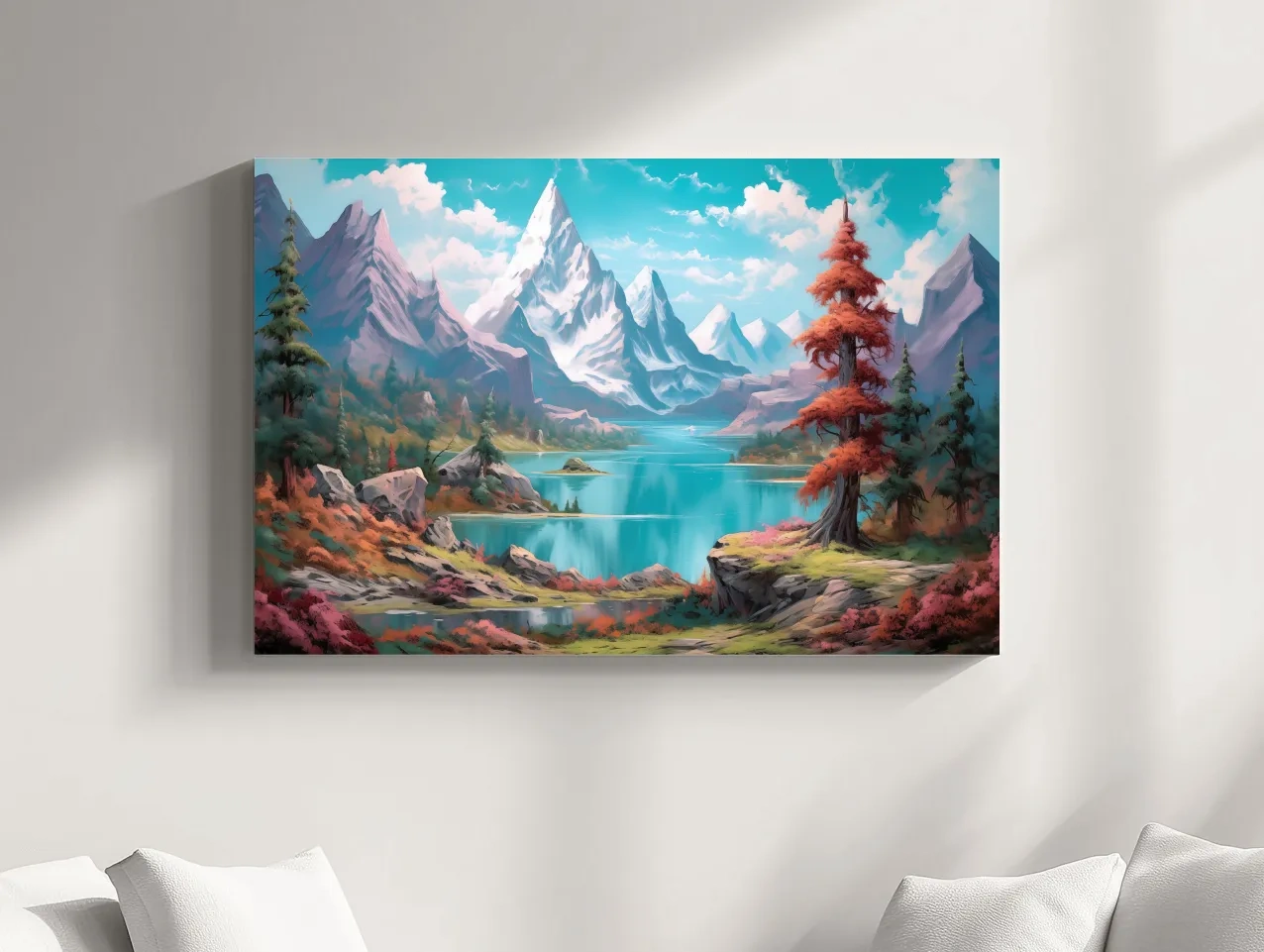 Painting of a surreal alpine mountain landscape