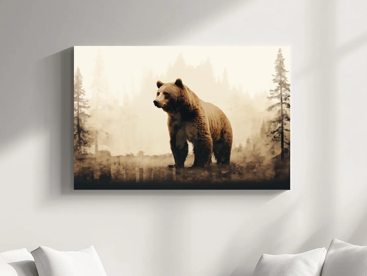 Grizzly Bear Double Exposure Forest - Rustic Wildlife Nature Wall Art