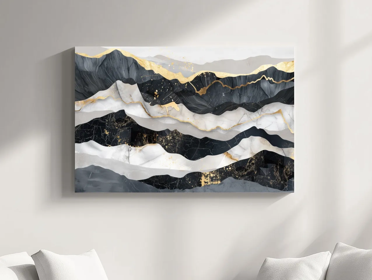 Abstract Black Marble Mountain Layers - Modern Elegant Gold Foil Landscape Wall Art