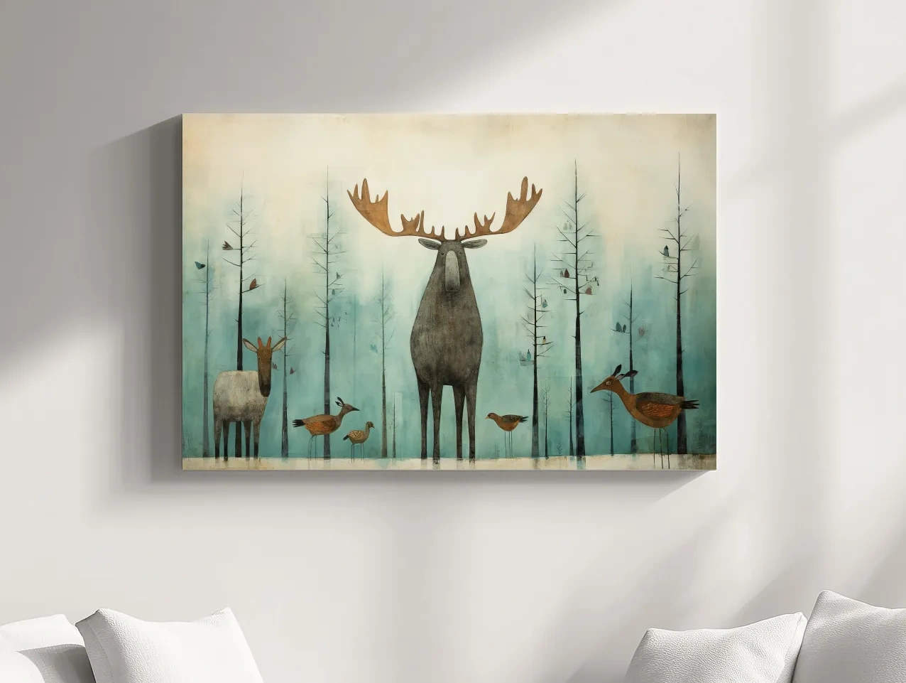 Whimsical Scandi Folk Art - Moose & Woodland Animals Wallart