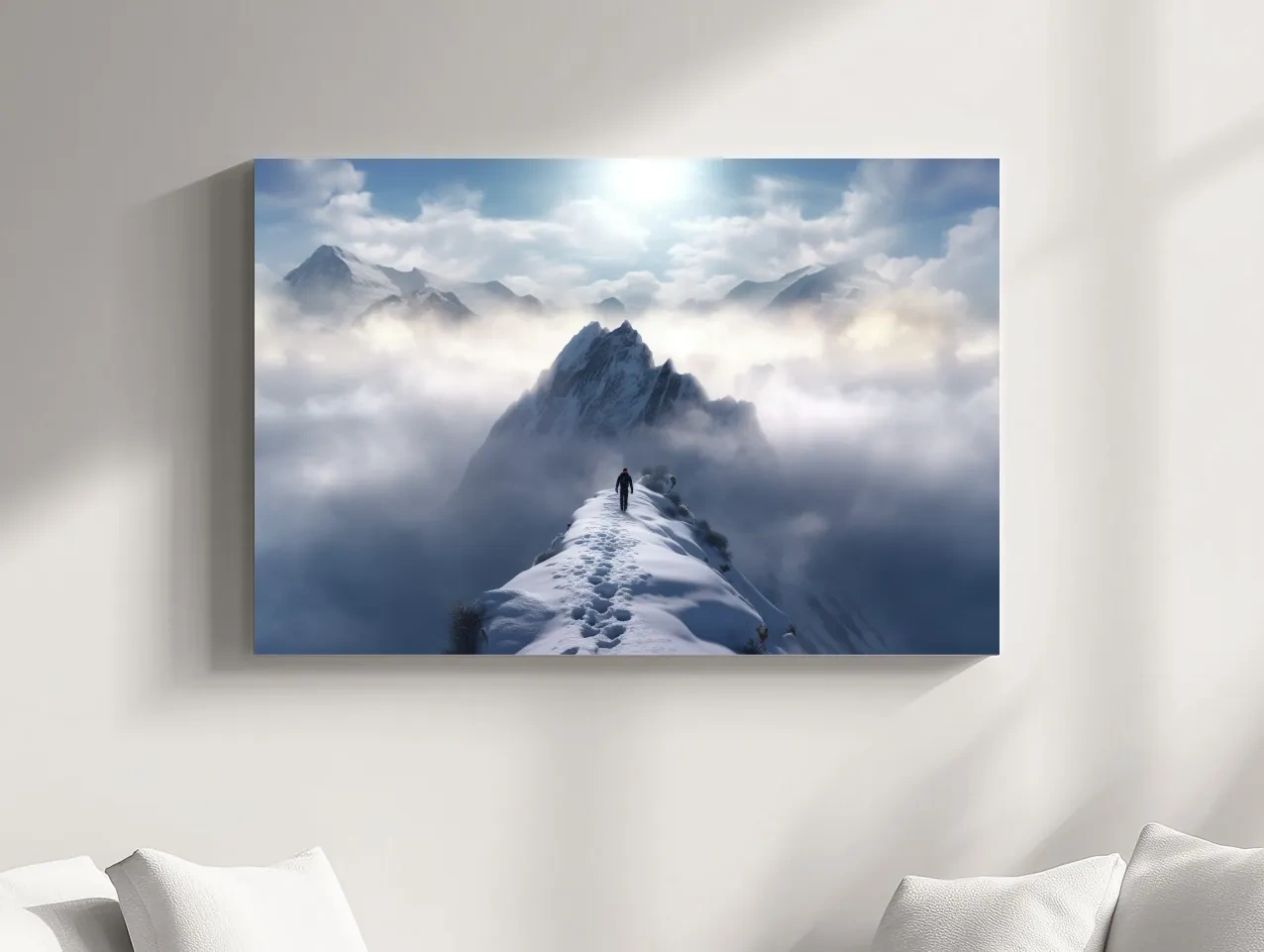 Photograph of a hike walking along a snowy ridgeline