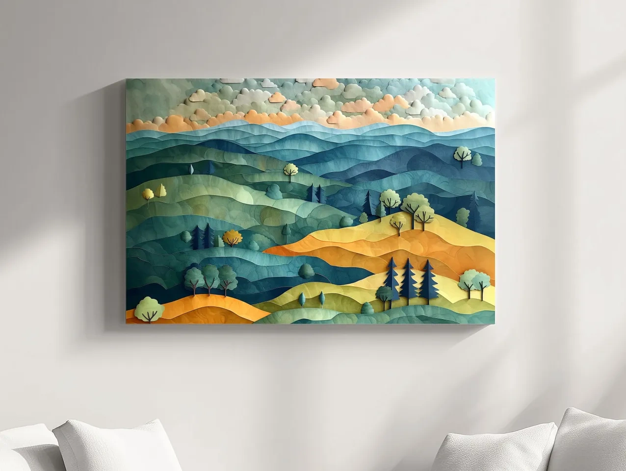 Layered Paper Cut Mountain Landscape - Colorful Modern Nature Wall Art