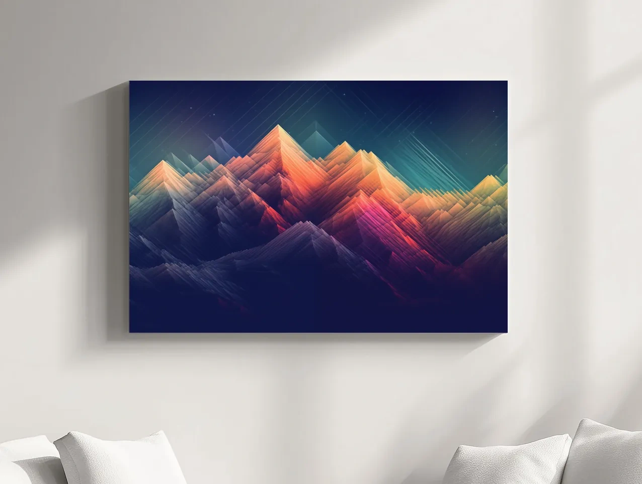 Vibrant Geometric Neon Mountain Peaks - Abstract Alpine Wall Art