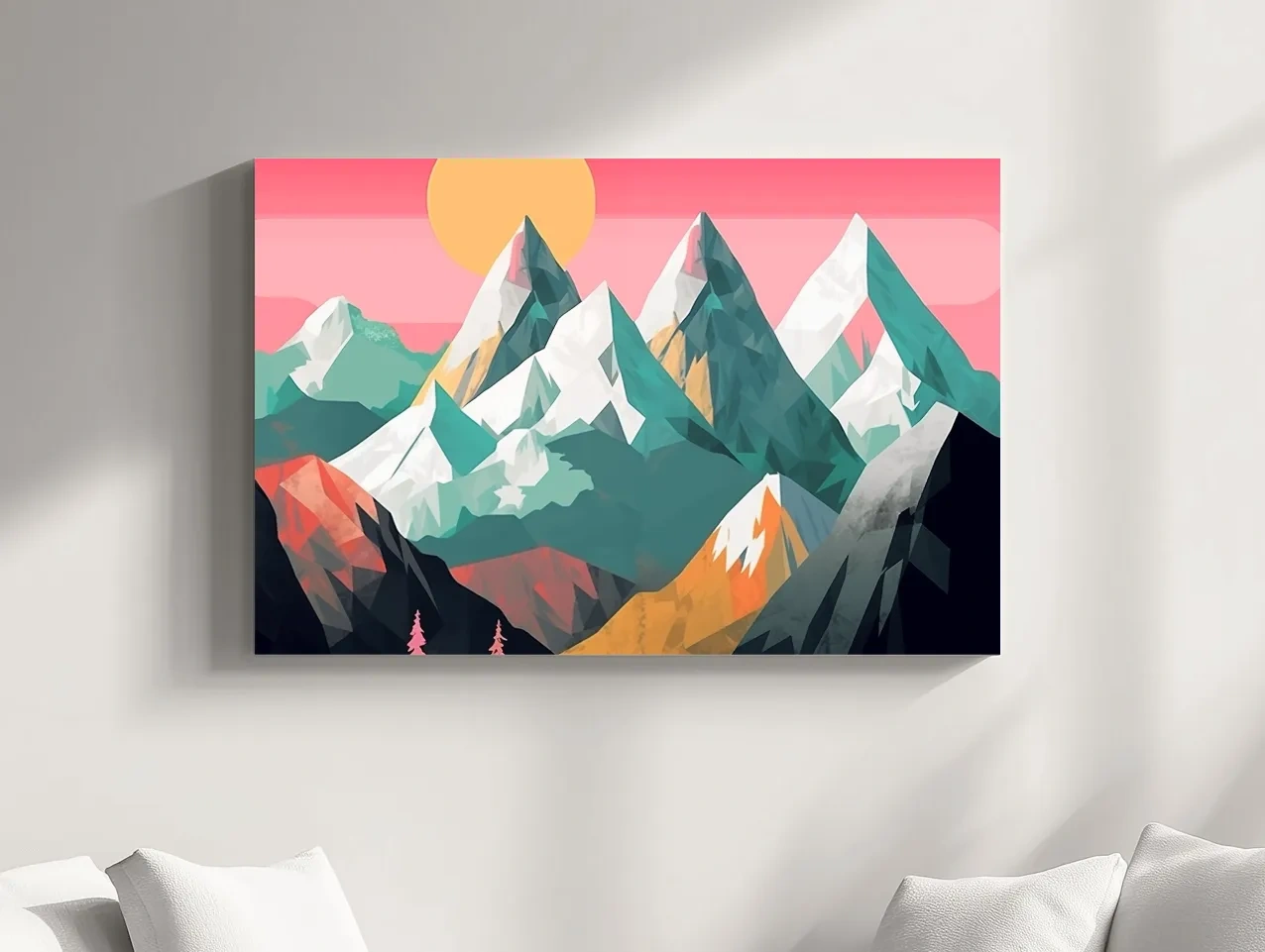 Alpine Mountains Sunrise Illustration - Colorful Landscape Wall Art