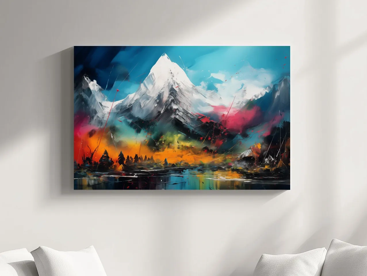 Vibrant Abstract Alpine Mountain Peaks - Colorful Impasto Painting Style Wall Art