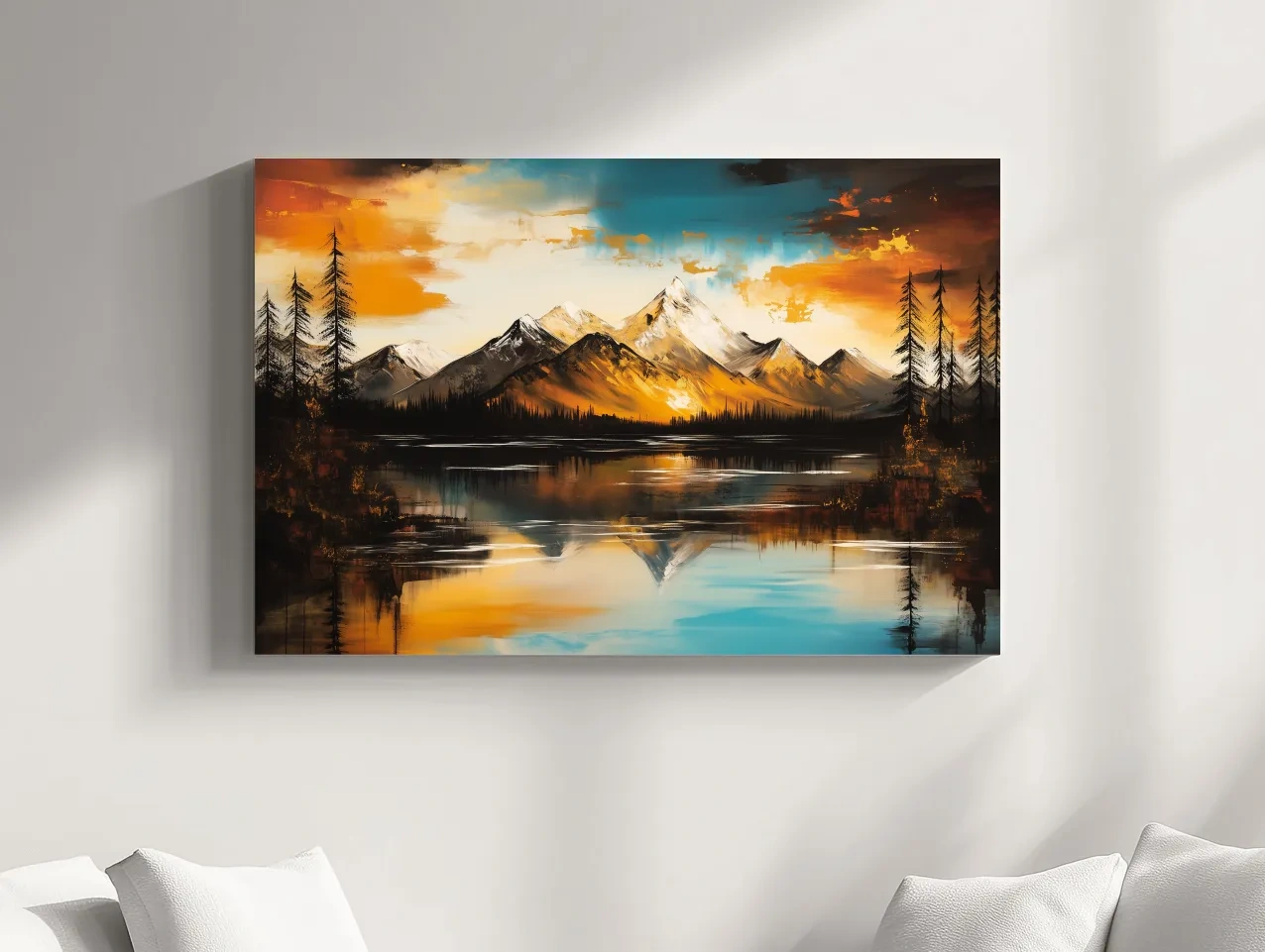 Alpine Mountain Sunset Oil Painting - Textured Abstract Landscape Wall Art