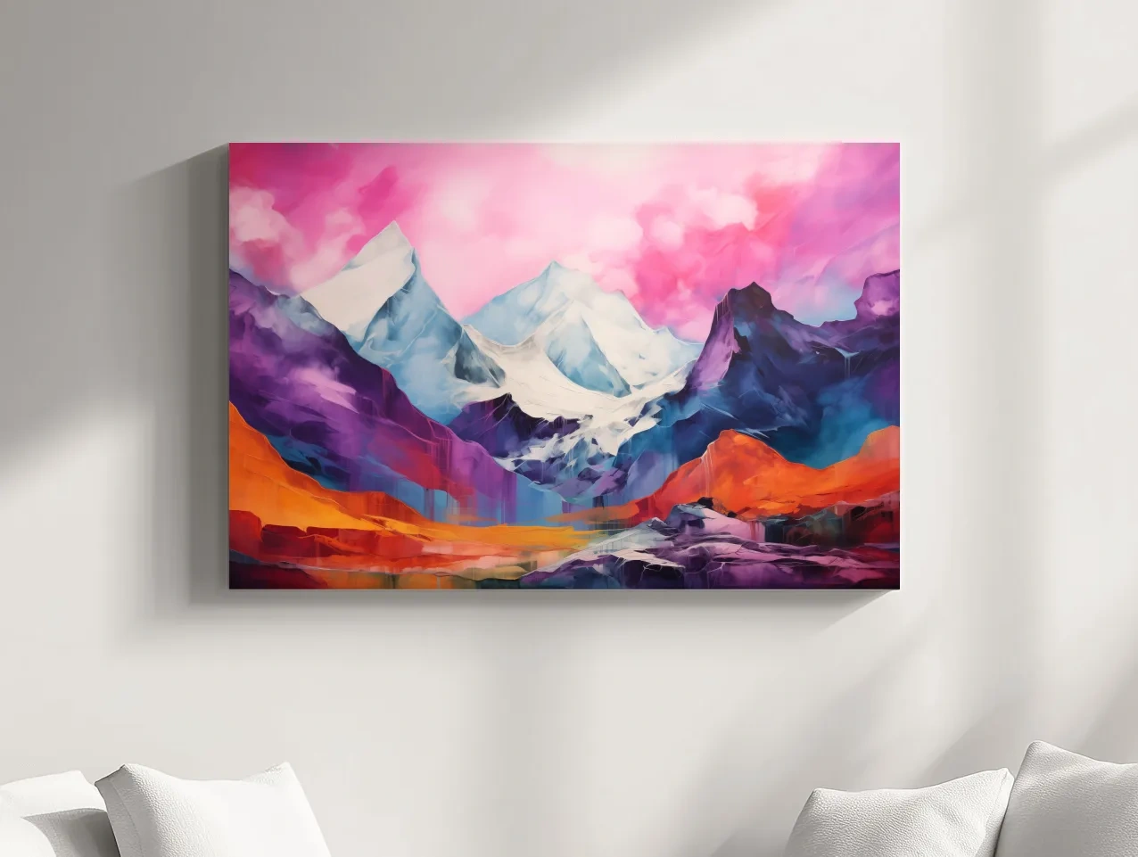 Vibrant Abstract Alpine Mountain Landscape Painting - Colorful Contemporary Wall Art