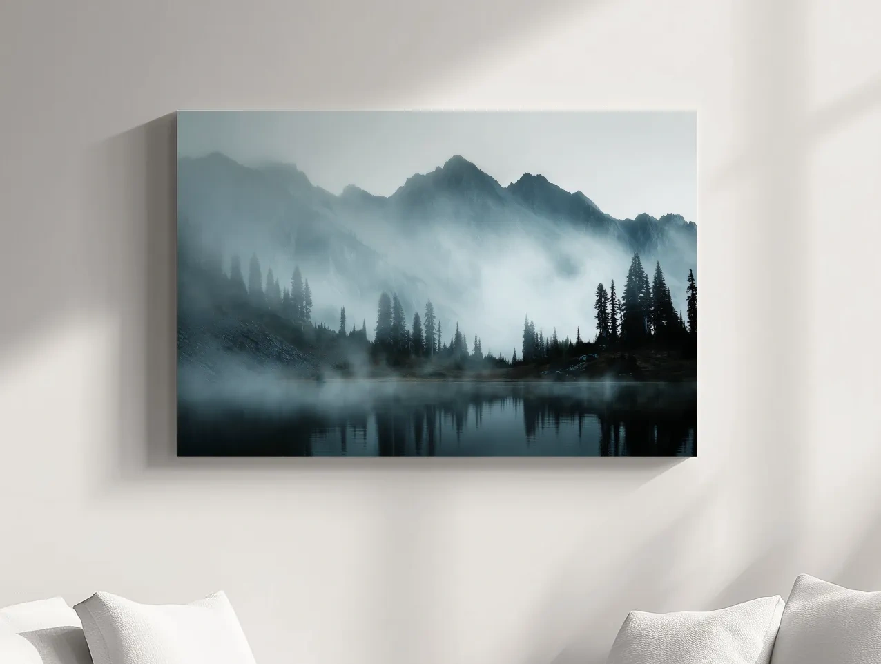 Moody Misty Mountain Lake Photography - Atmospheric Alpine Forest Wall Art