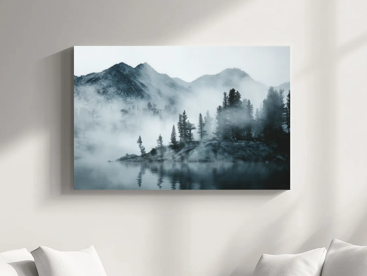 Frosty Alpine Mountain Lake Photography - Black & White Landscape Wall Art