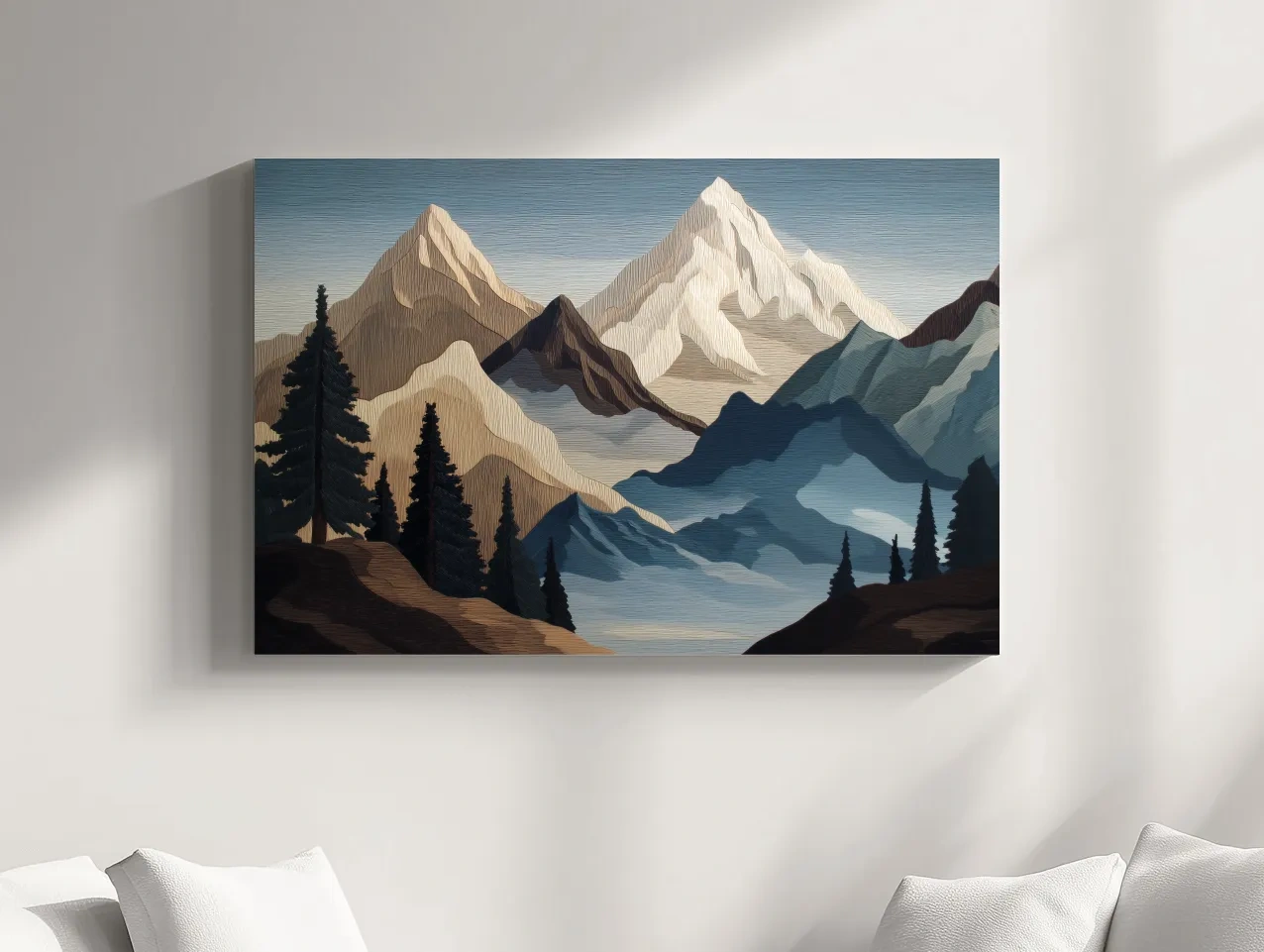 Textured Layered Alpine Mountain Peaks - Scenic Forest Wall Art