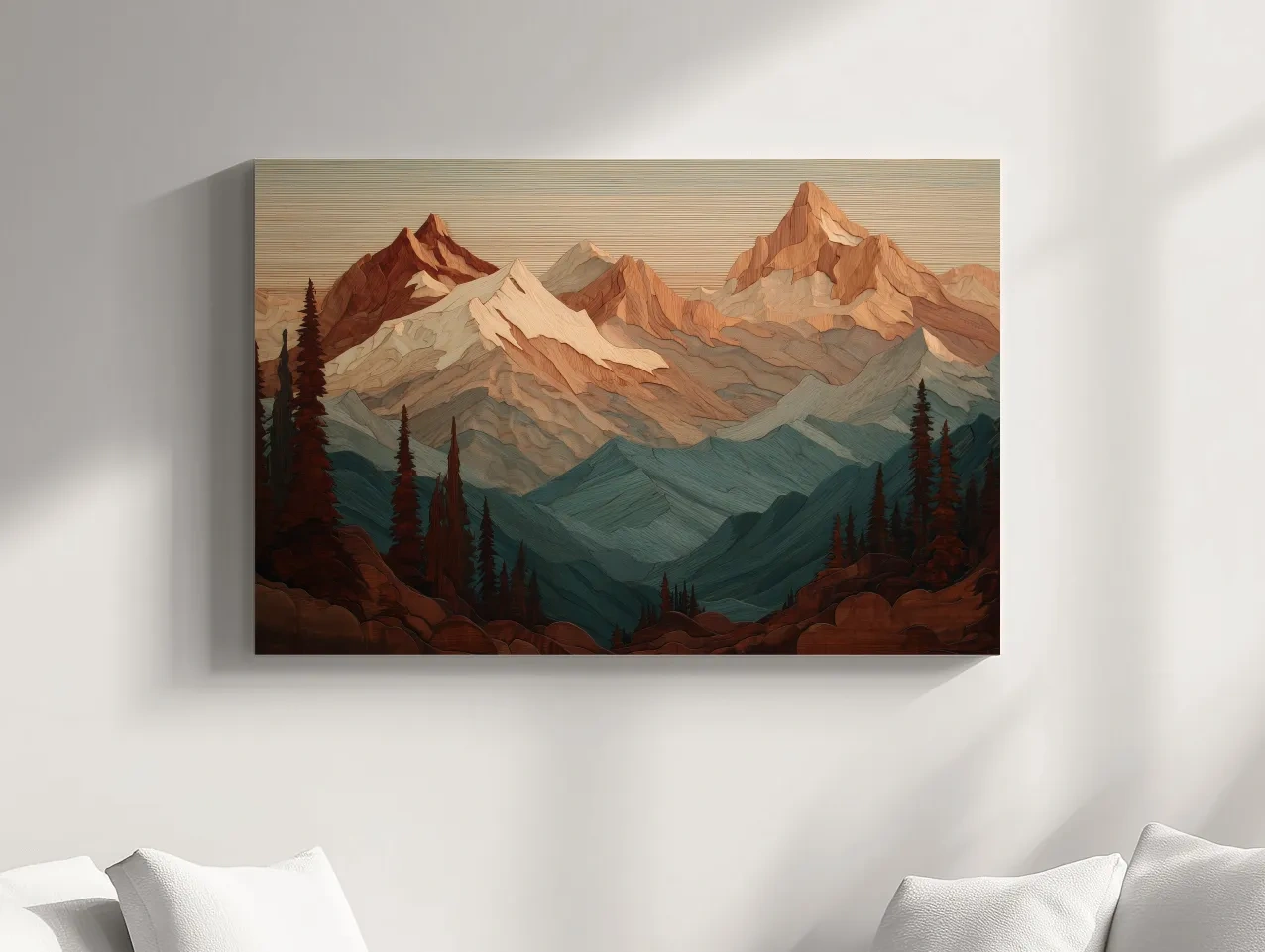 Layered Wood Alpine Mountain Range - Textured Topographic Landscape Wall Art