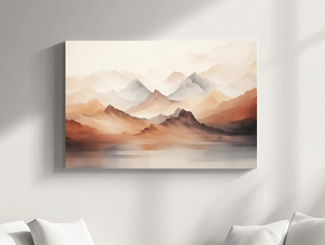 Pastel Mountain Range Watercolor - Warm Neutral Landscape Wall Art