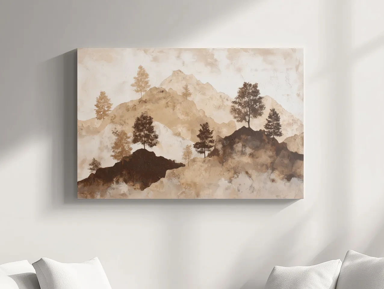 Wabi-Sabi Mountain Tree Silhouettes Painting - Minimalist Landscape Wall Art