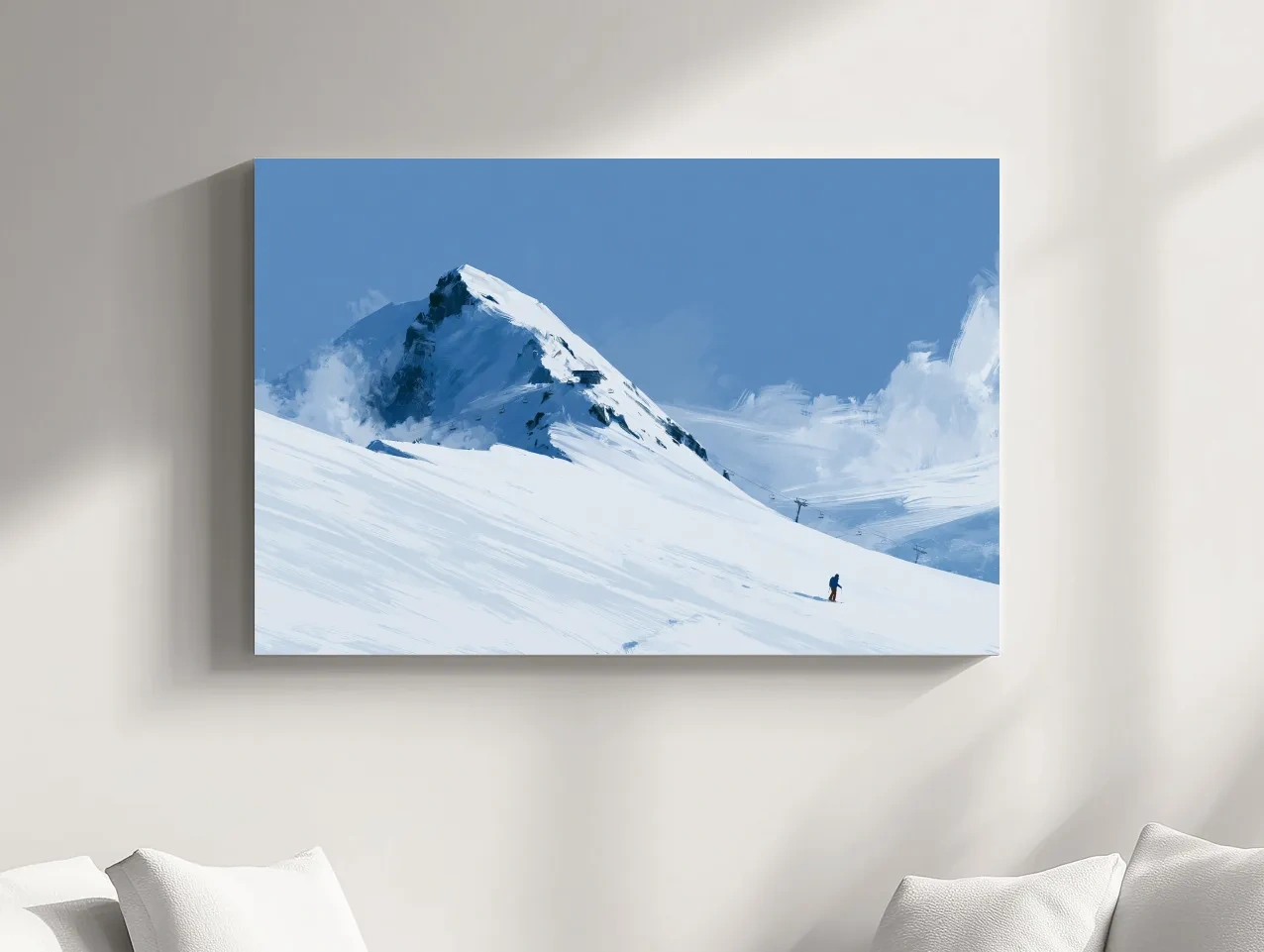 Minimalist Backcountry Skier Painting - Alpine Winter Landscape Wall Art