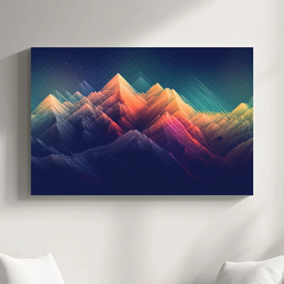 Glitched line art of a mountain landscape