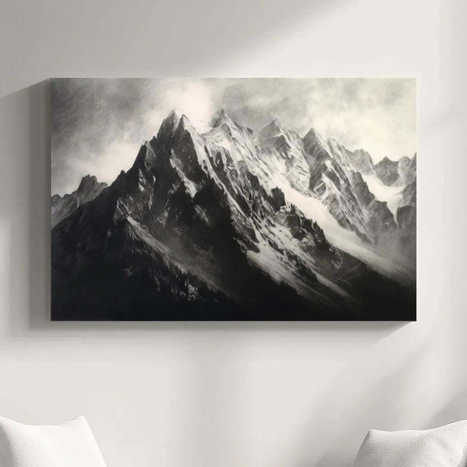 Black & White art - Charcoal drawing of a mountain range