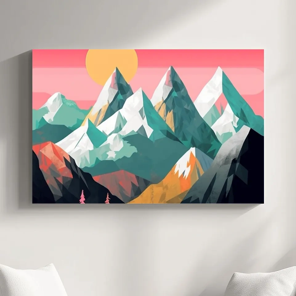 Simple 2d mountain art, colourful mountain ranges