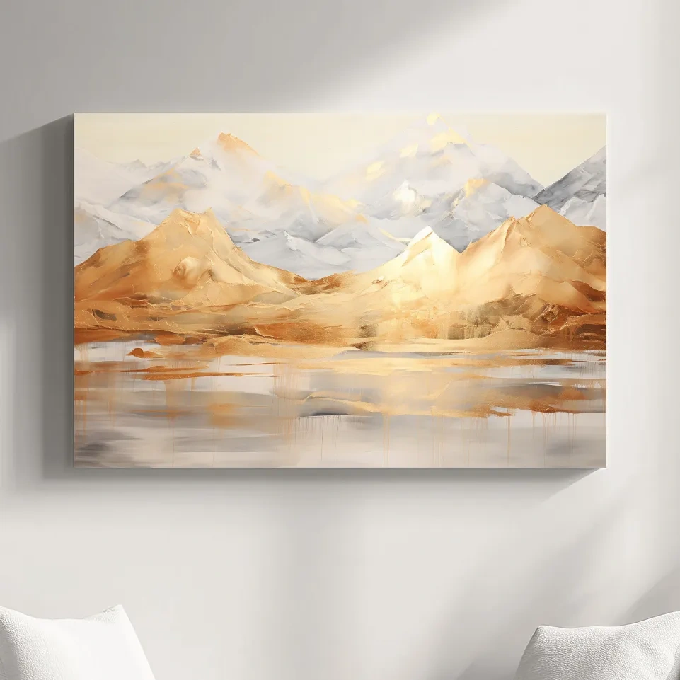 Abstract gold painting of a mountain landscape