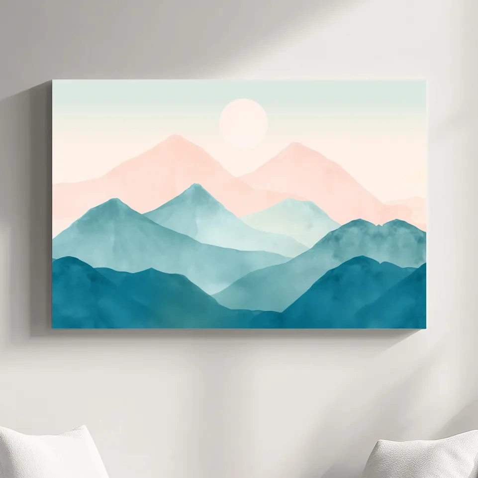 Minimalist Pastel Watercolor Mountains - Serene Abstract Landscape Wall Art