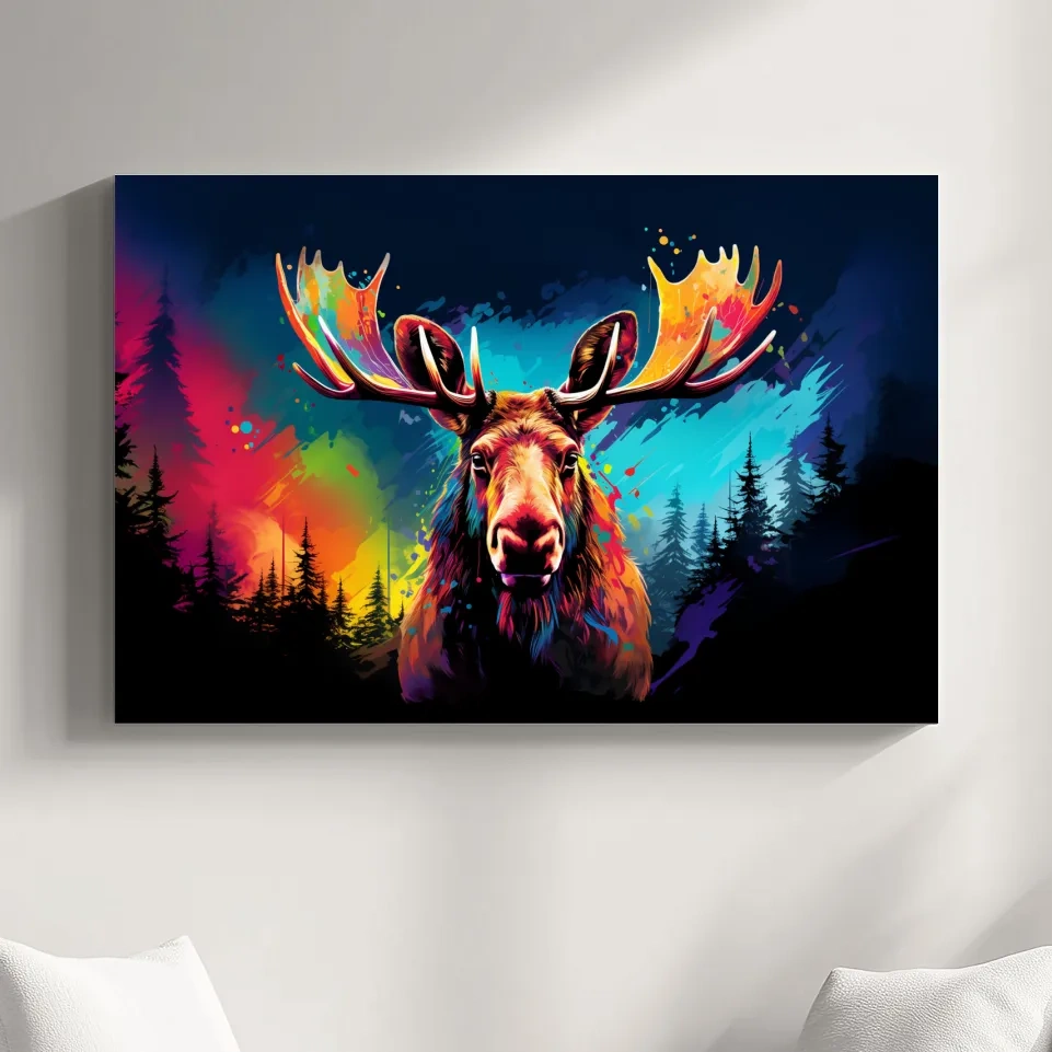 Colorful retro illustration of a moose head