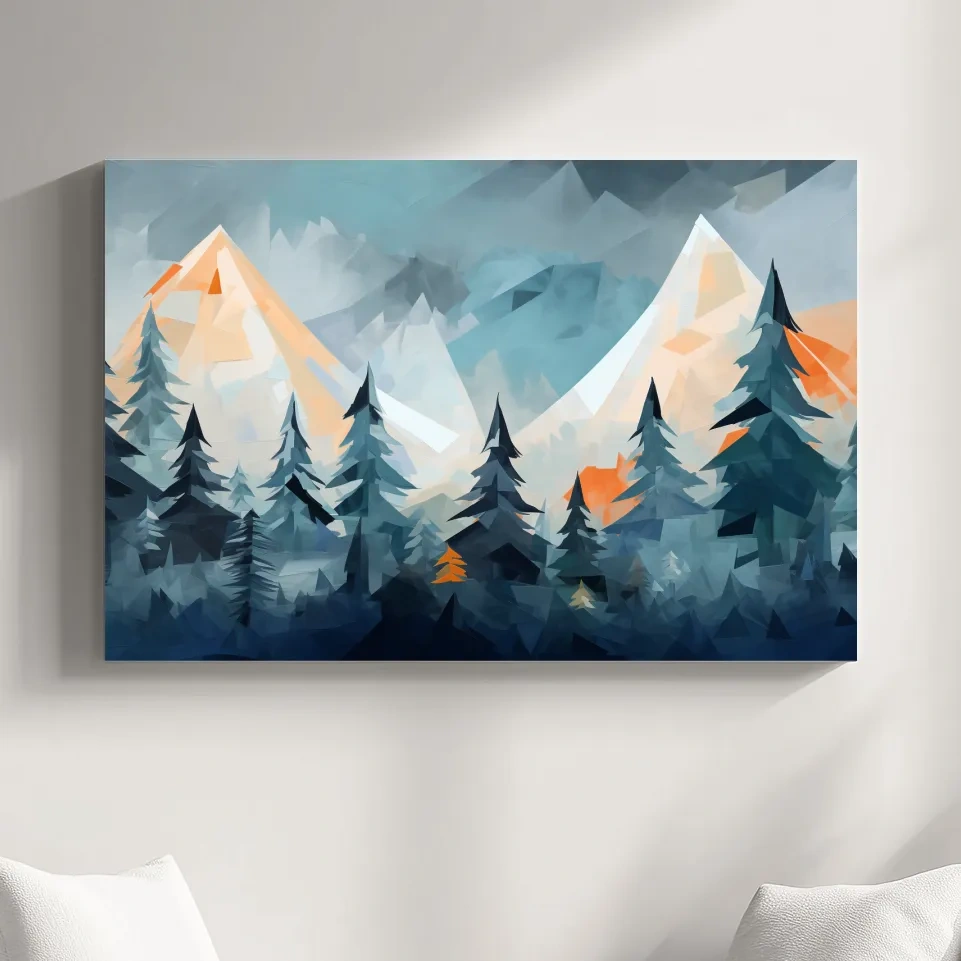 Minimal painting, alpine mountain treeline art