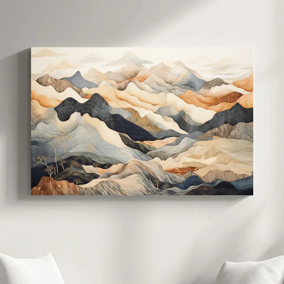 Layered Abstract Mountain Range Painting - Tapestry Style Wall Art