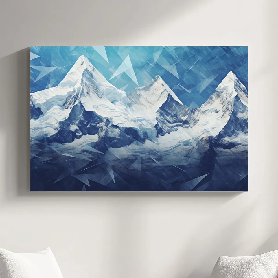 Mountain glacier art, blue and white, north symbol