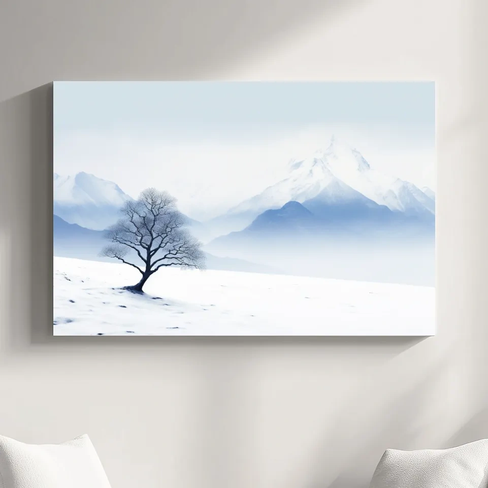 Minimal illustration, lonely tree in the snow