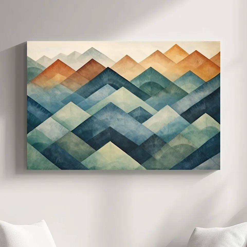 Abstract shapes, watercolour style mountain patterns painting