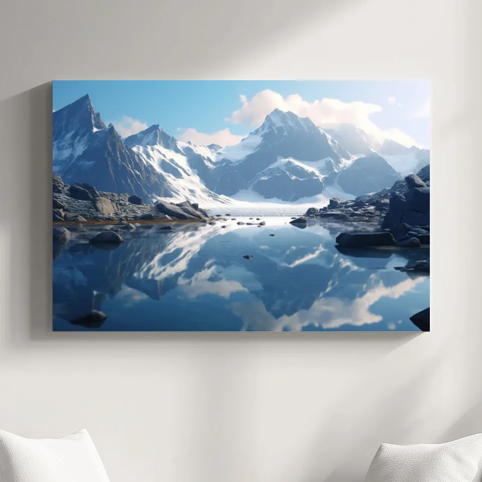 Photographic art of a glacial alpine lake