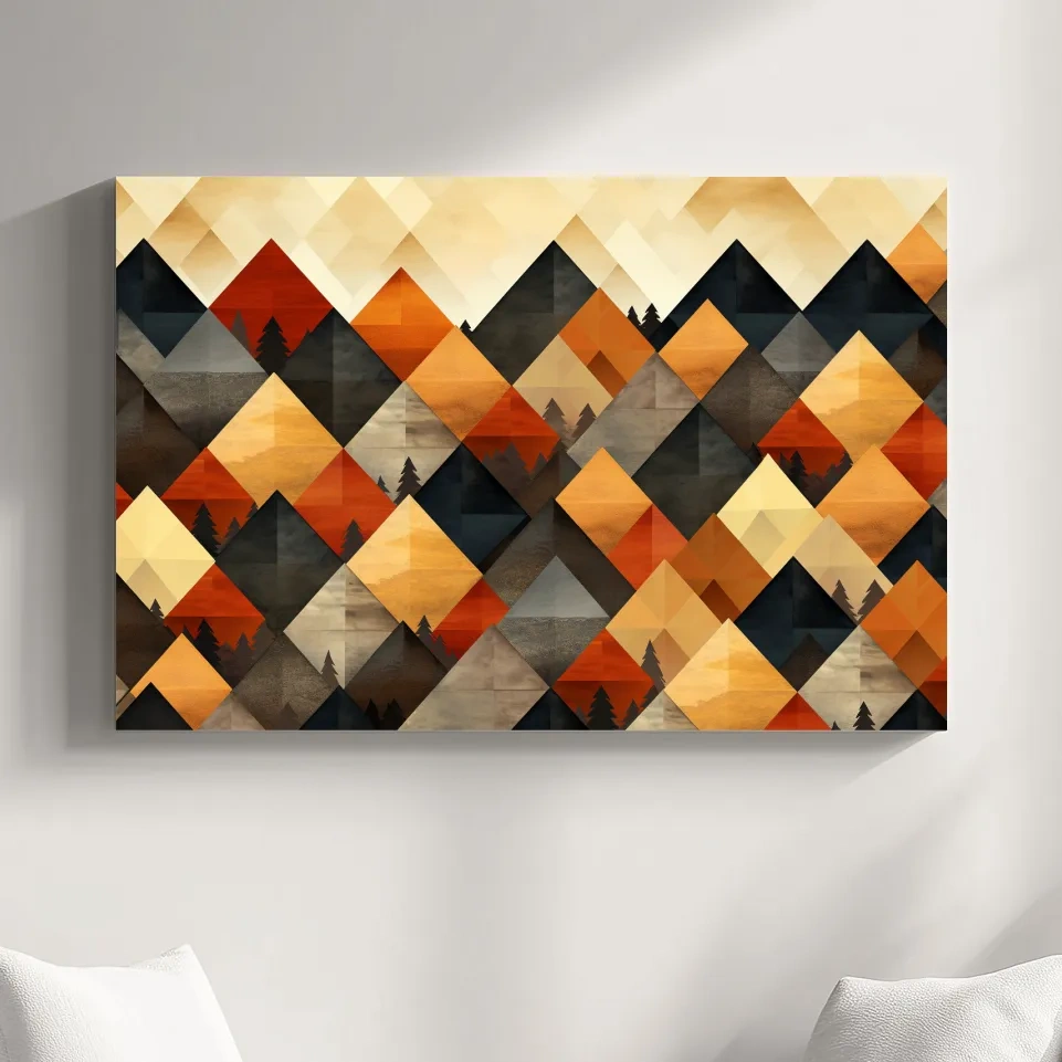 Mid century style art, geometric mountain patterns