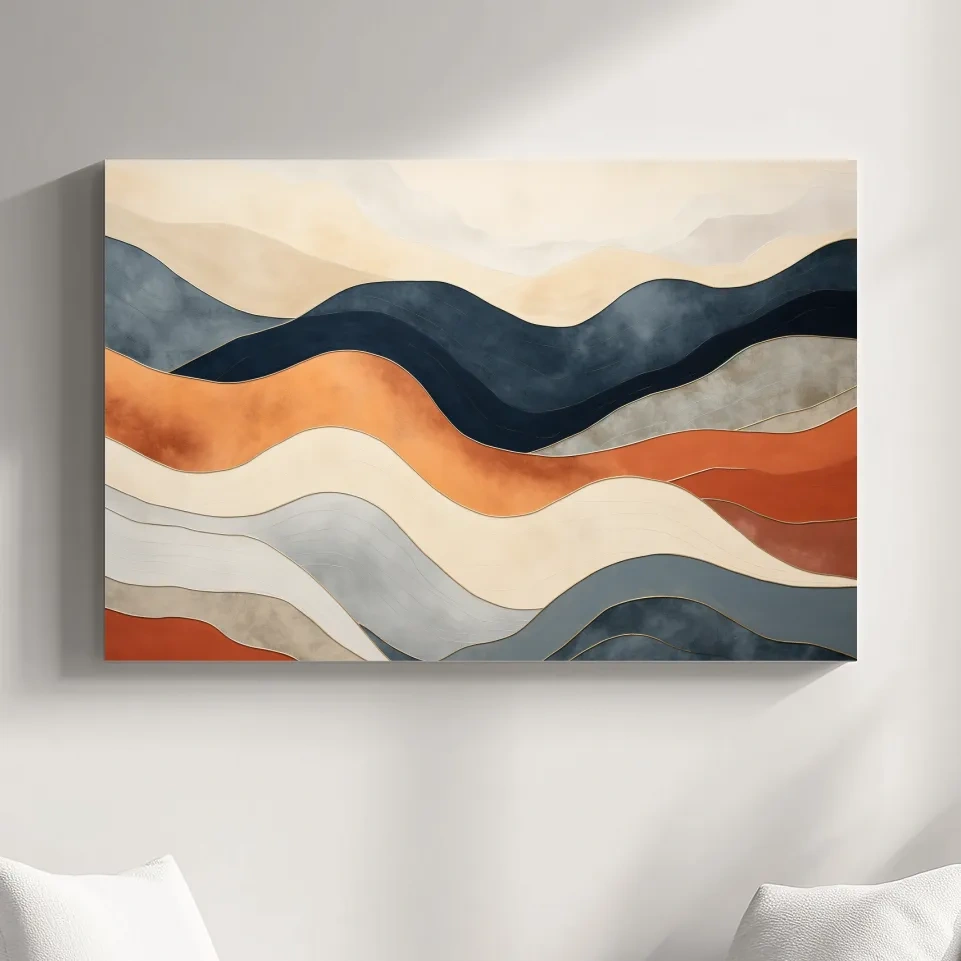 Rolling abstract mountain shapes, mid century style art