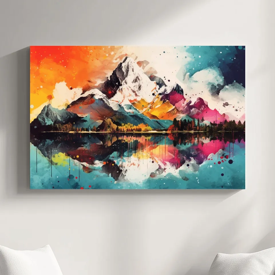 Colourful abstract mountain painting collage
