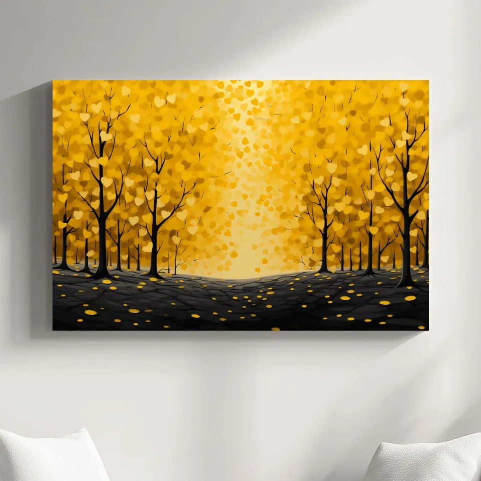 Autumn forest made from love heart leaves