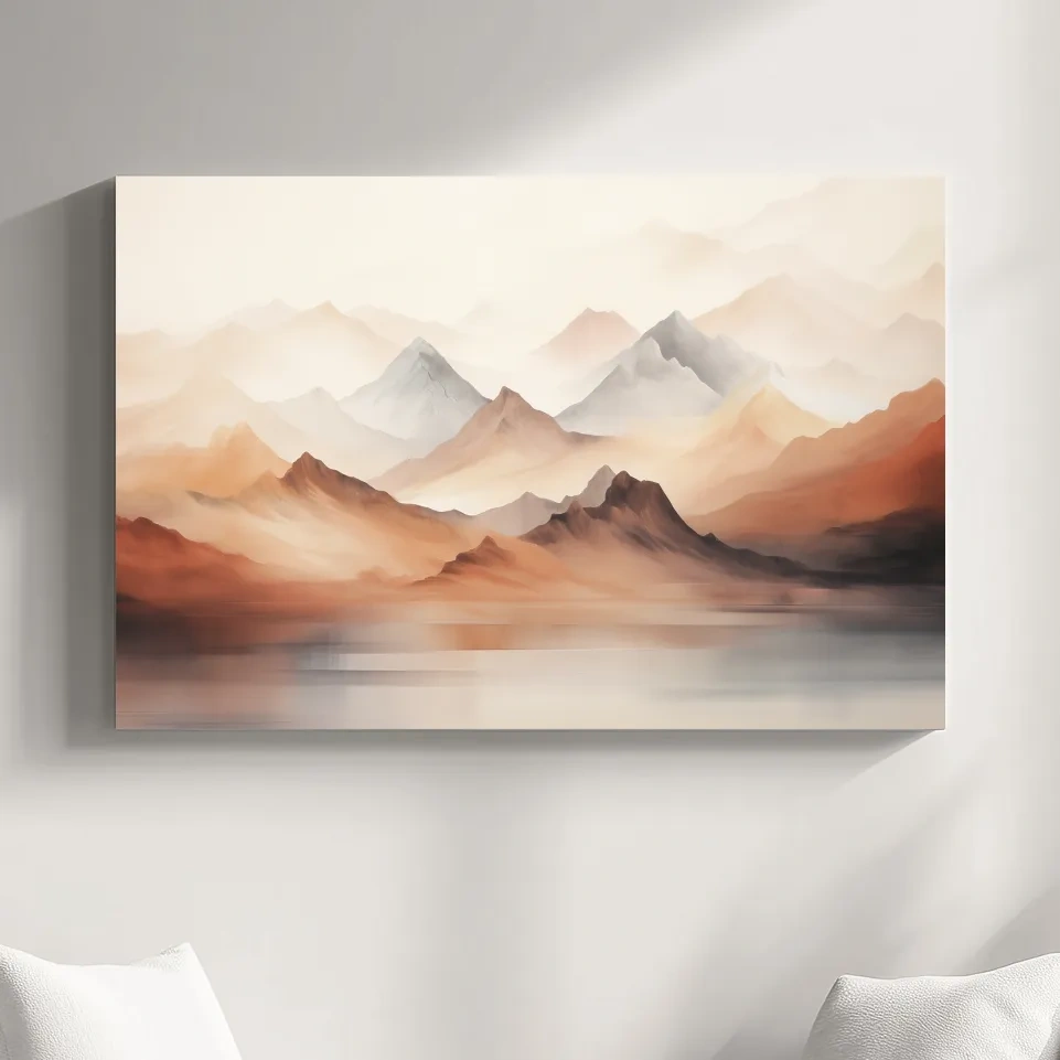 Pastel Mountain Range Watercolor - Warm Neutral Landscape Wall Art