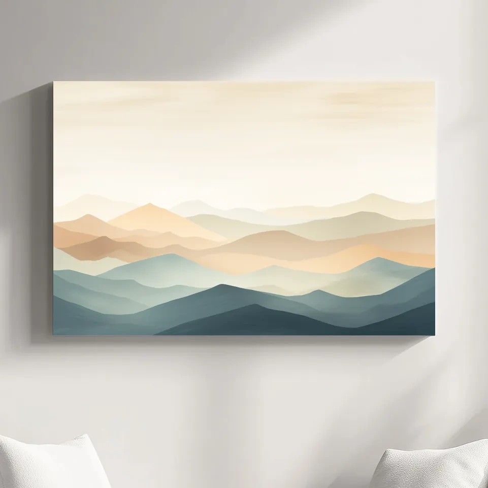 Subtle wavy mountain peaks painting, pastel colored wall art