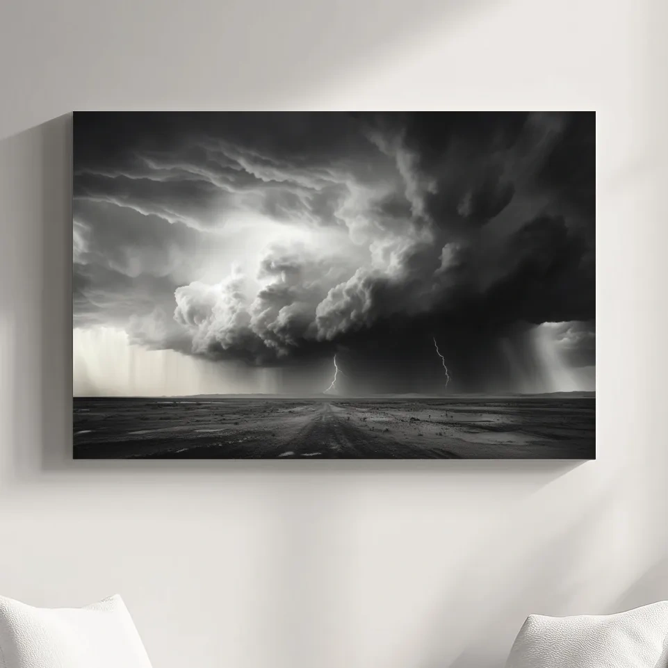 High contrast black and white photo of a lightning storm
