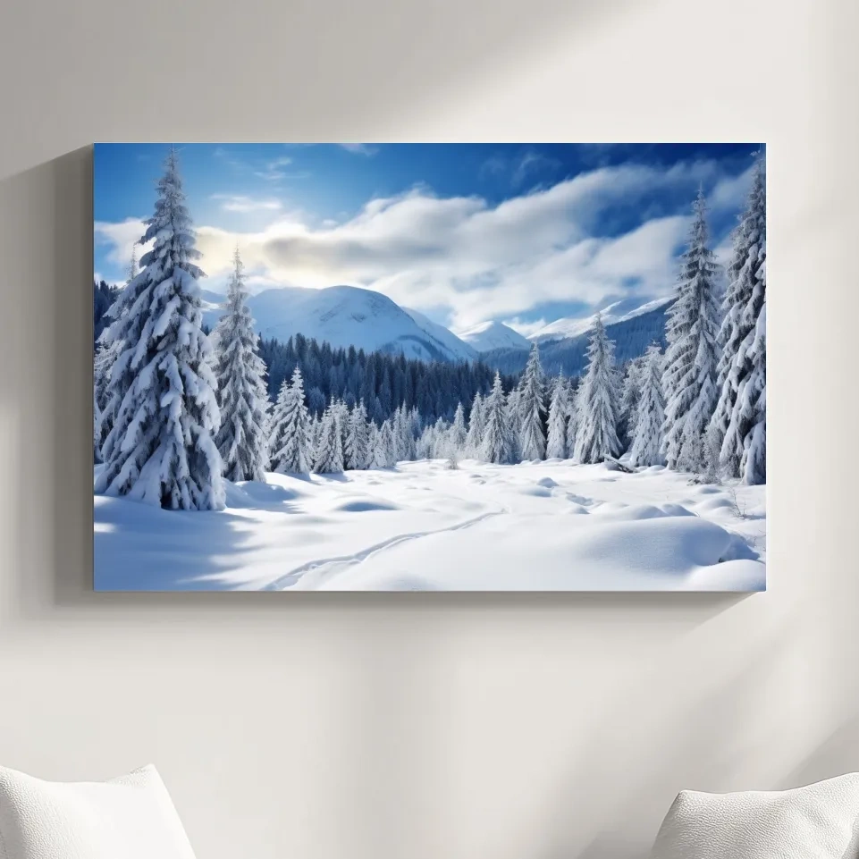Skin tracks in the alpine, snow covered forest photograph art
