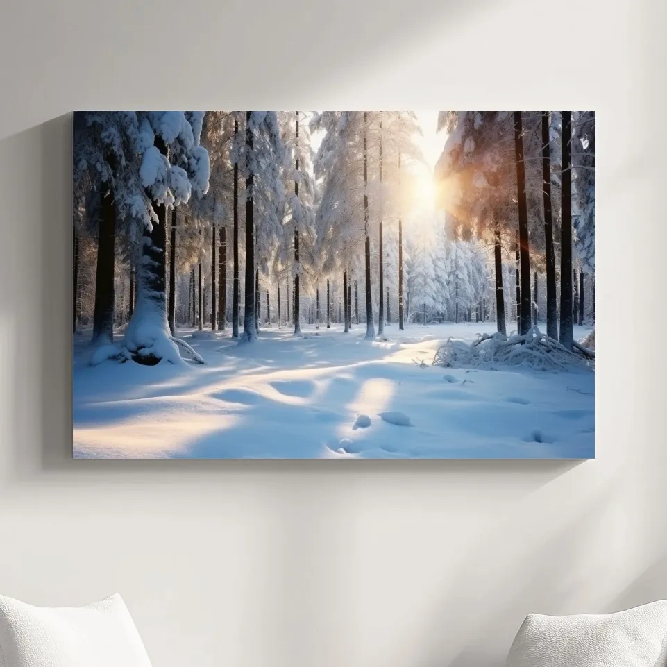 Sunny snowy forest floor, photographic art