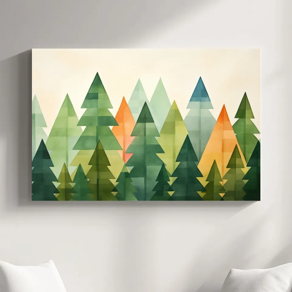 Minimal forest artwork, bohemian rustic trees wall art