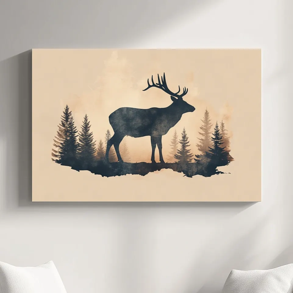 Vintage deer illustration artwork, silhouette sepia style