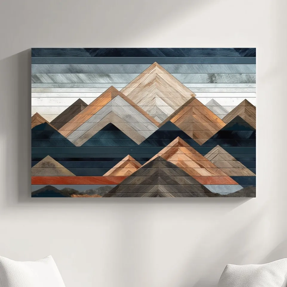 Printed wooden panel mountain art