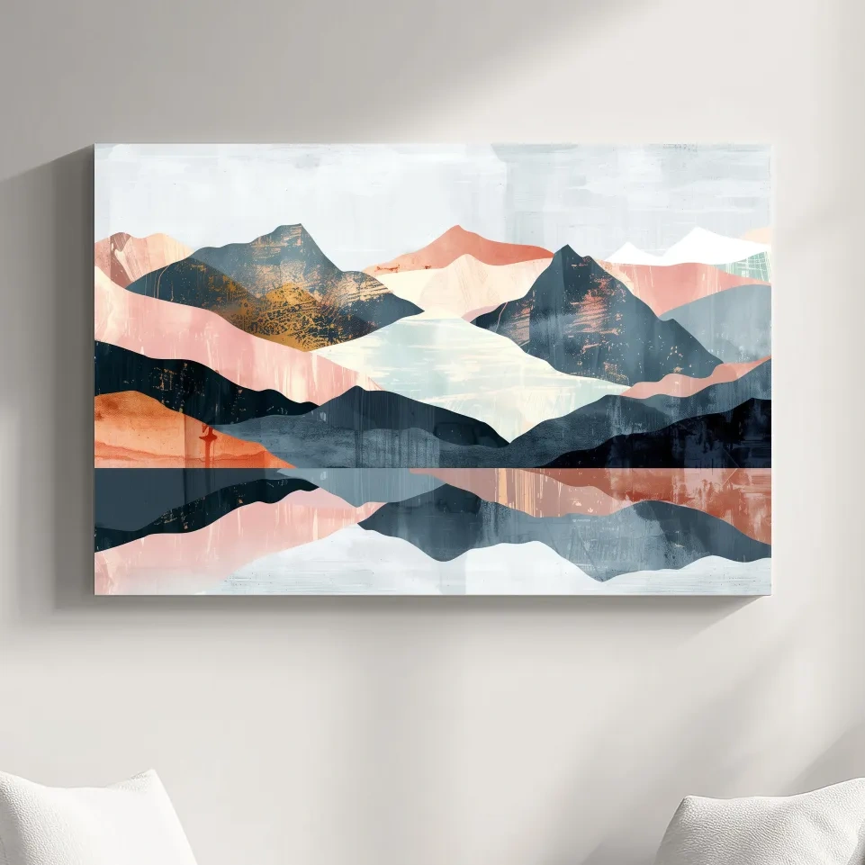 Abstract mountain painting, mid century style artwork