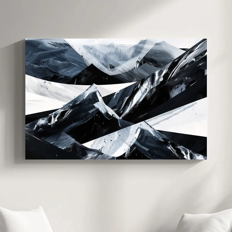 Modern abstract black and white mountain wall art painting