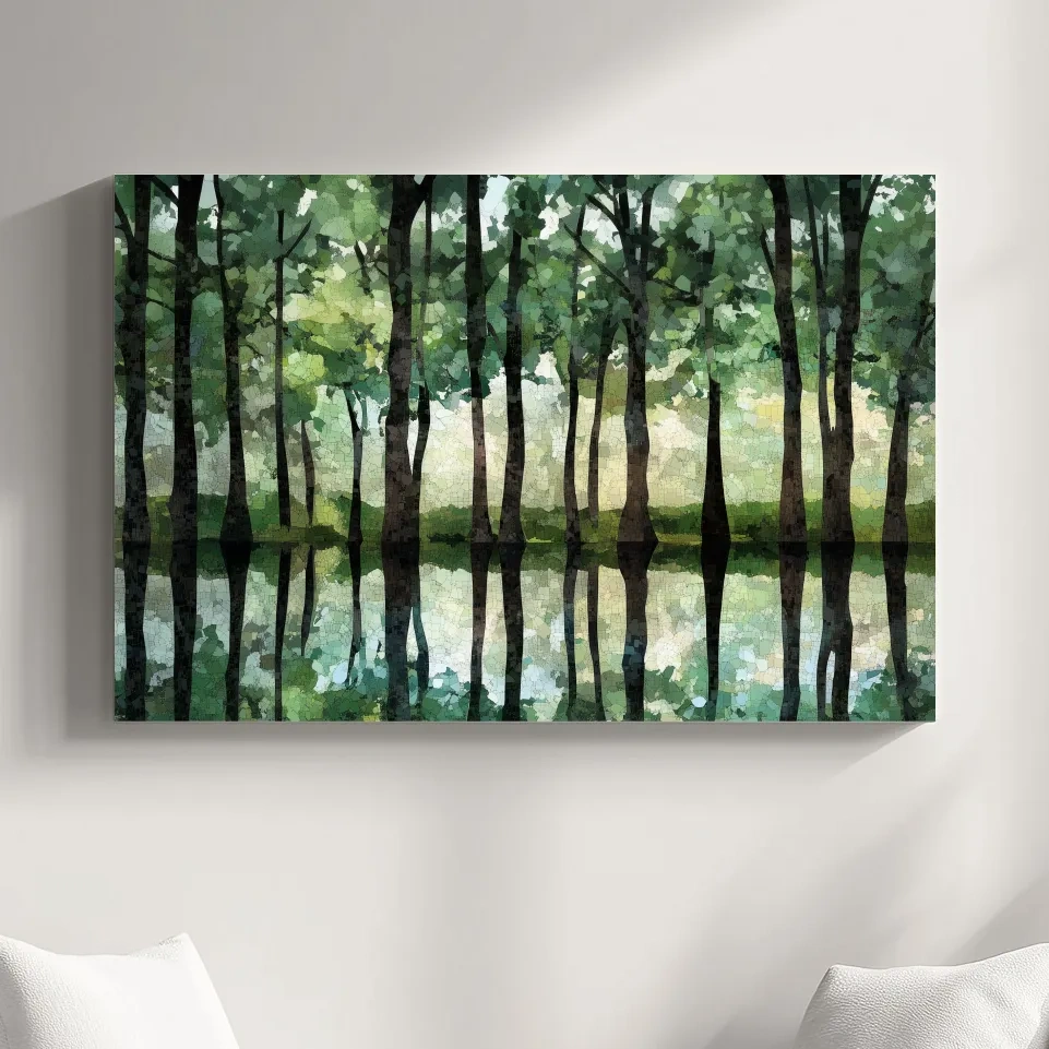 Forest of trees pattern artwork, mosaic style painting wall art