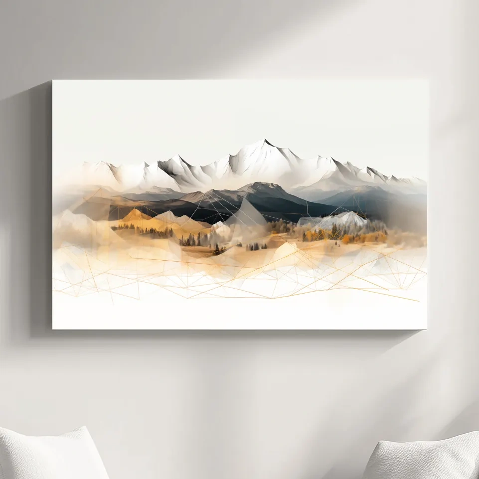 Geometric Mountain Range Forest Landscape - Modern Abstract Wall Art