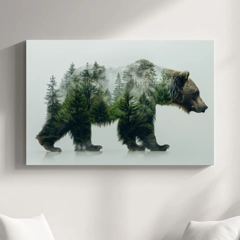 Grizzly bear artwork, double exposure forest art