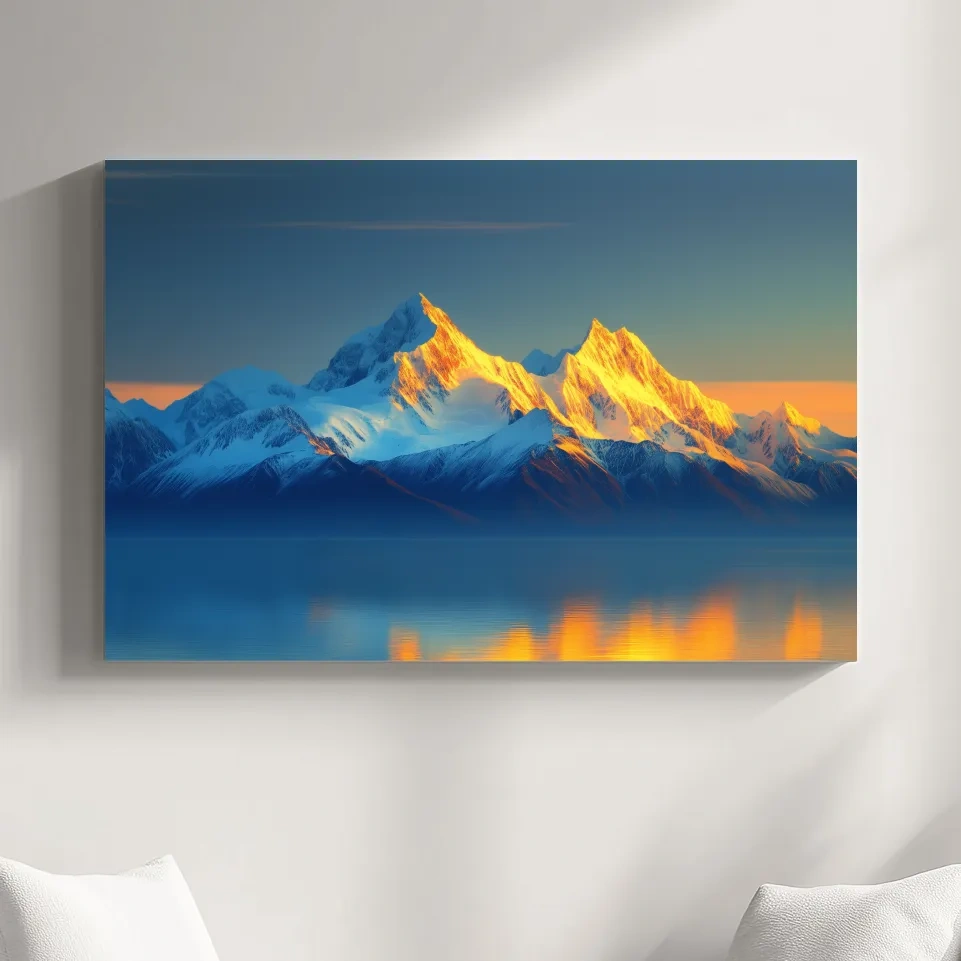 Photographic art, sunset golden hour over an arctic glacier